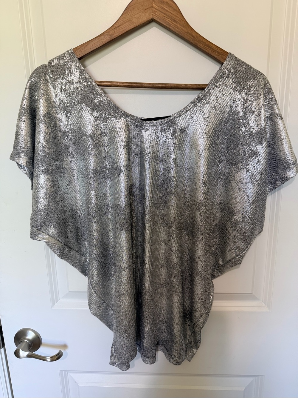 Kim & Cami Silver Shimmer Batwing Top